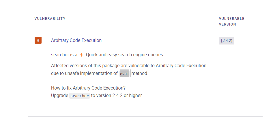 Searchor library vulnerability