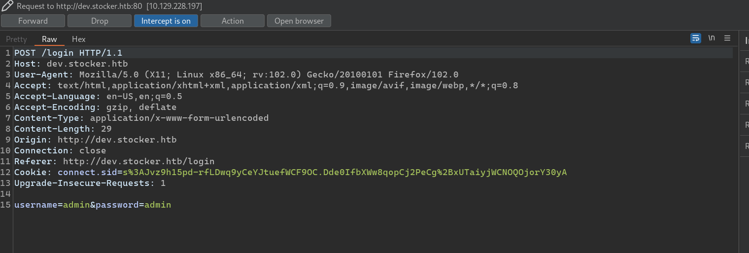 Stocker Burpsuite Login Request